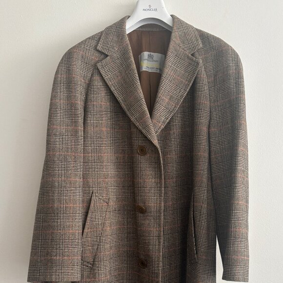 VTG Aquascutum England Showerproof Wool Glencheck Balmacaan Overcoat 40-42/Large - Picture 2 of 16
